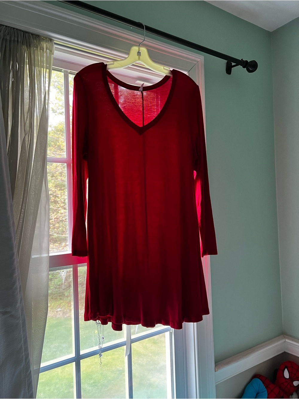 Popana Women's Deep Red V-Neck Long Sleeve Tunic